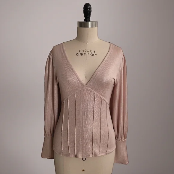 Free People Pleated Romantic V-Neck Top in size Medium - Picture 1 of 7